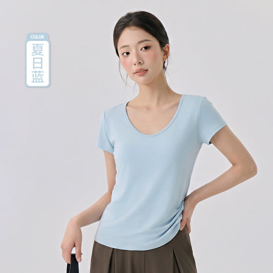 LU Women's new cool thin yoga U-neck slim sports T-shirt