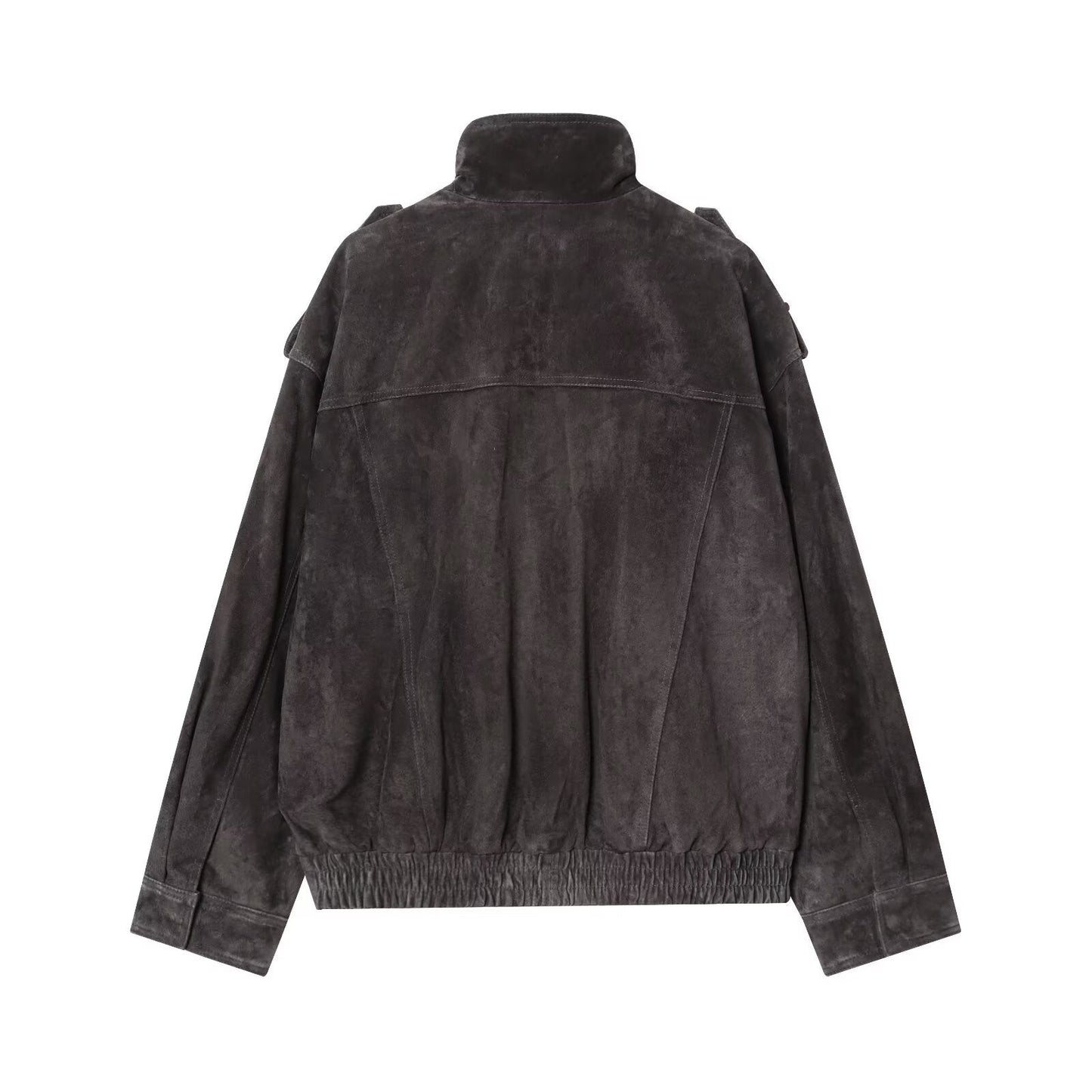 Women's new fashion loose stand collar suede textured leather jacket