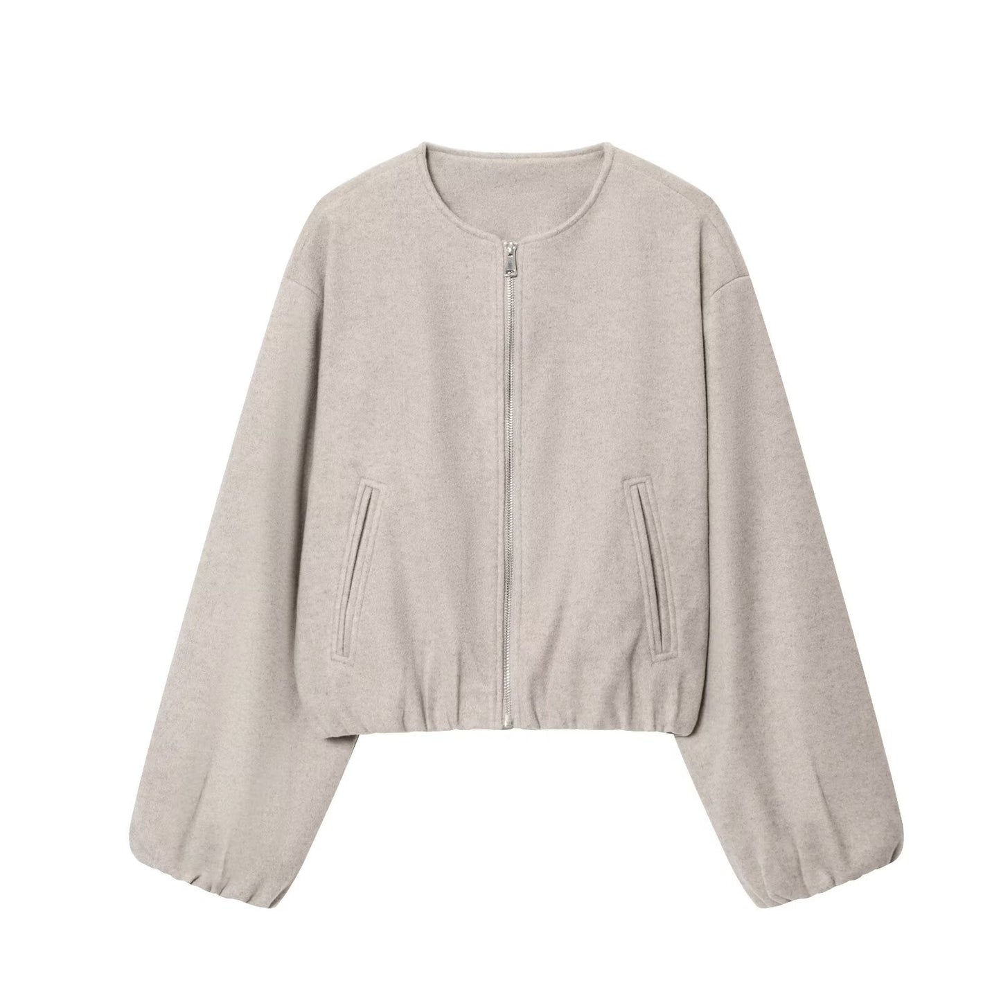 Women's soft textured O Neck zipper pilot jacket Coat