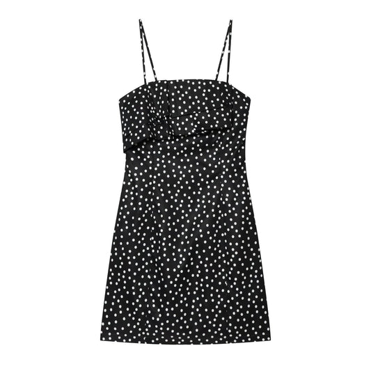 Women's polka dot suspender mini dress
