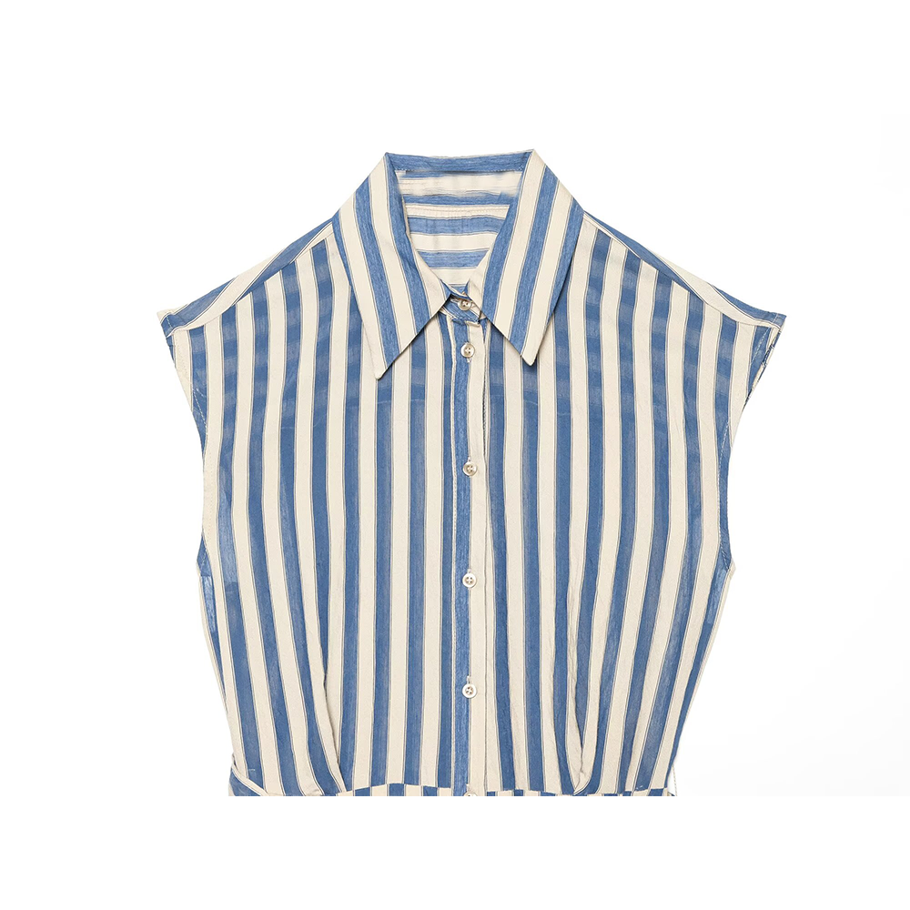 Women's detachable waist design striped dress
