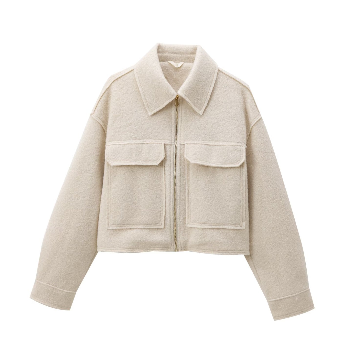 Women's short lapel zipper woolen jacket Coat
