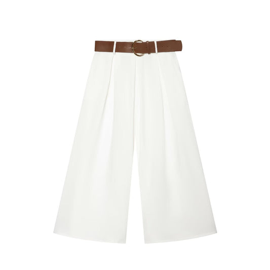 Women's with Belt casual pleated wide leg pants