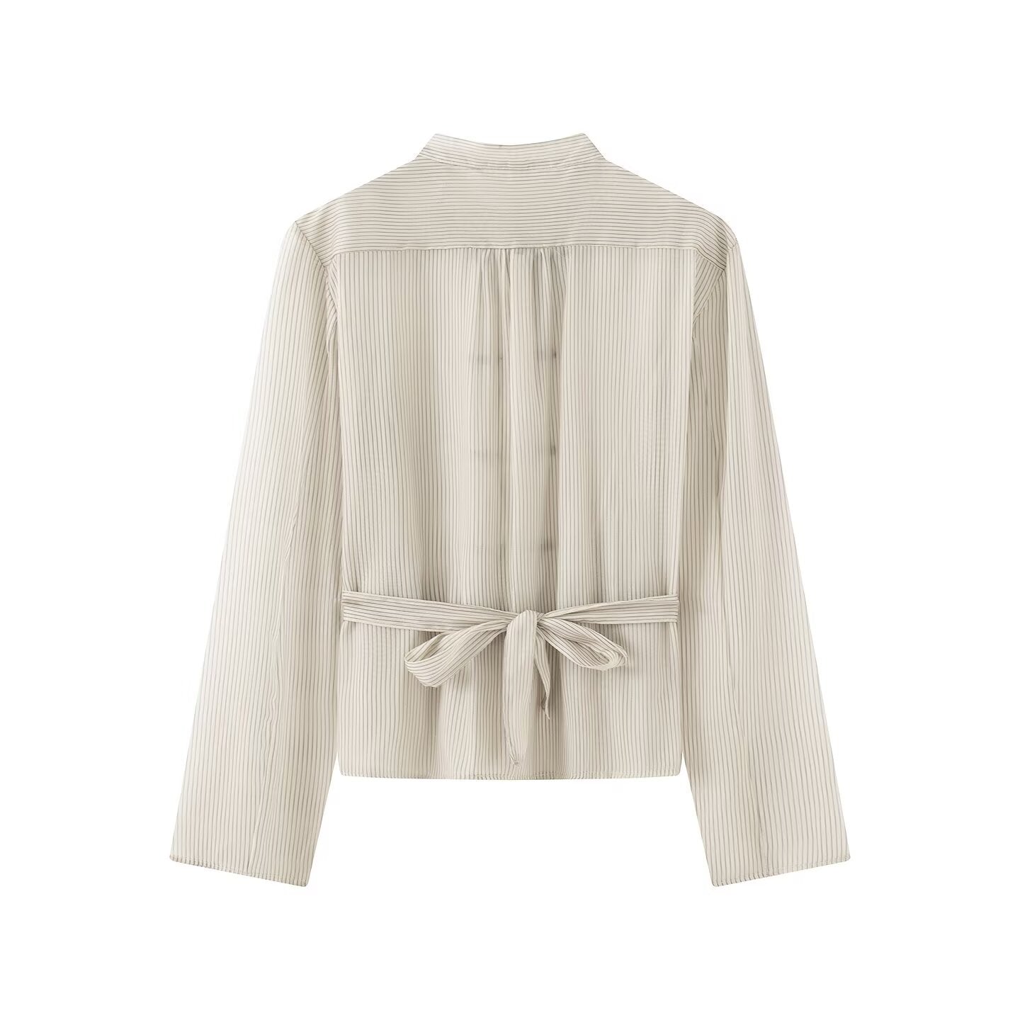 Women's O Neck striped rope button shirt