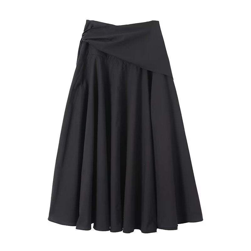 Women's waist Lace up decoration pleated MIDI skirt