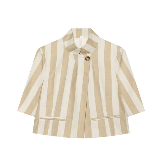 Women's slim short sleeved striped Blazer Coat