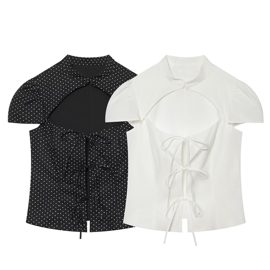 Women's bow decoration polka dot poplin shirt