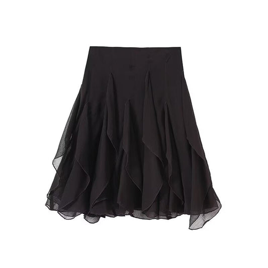 Women's ruffle edge decoration asymmetrical skirt