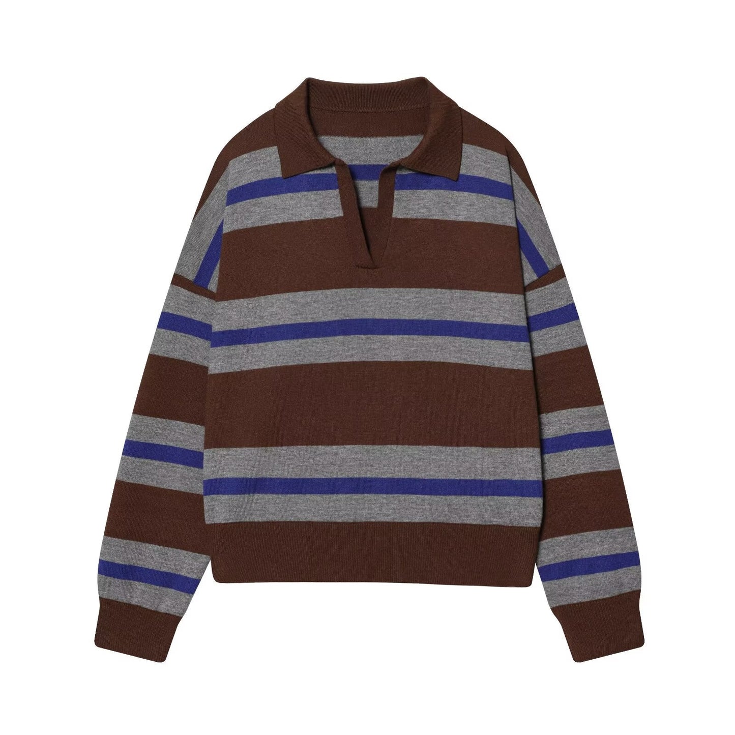 Women's casual soft texture striped knitted polo shirt
