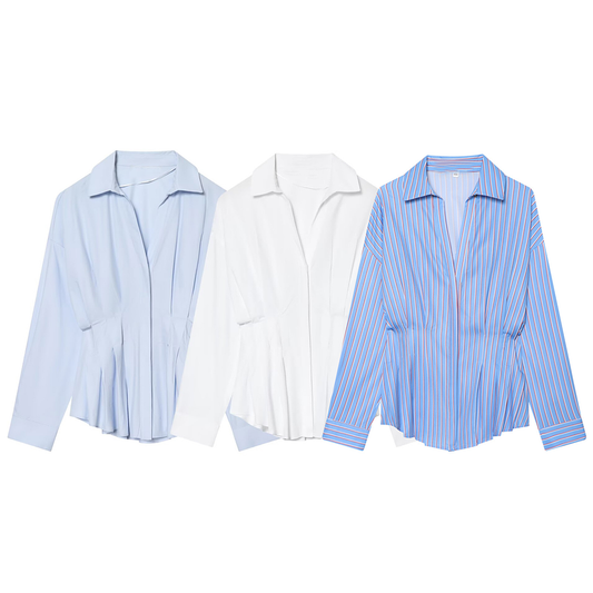 Women's pleated decorative casual poplin shirt