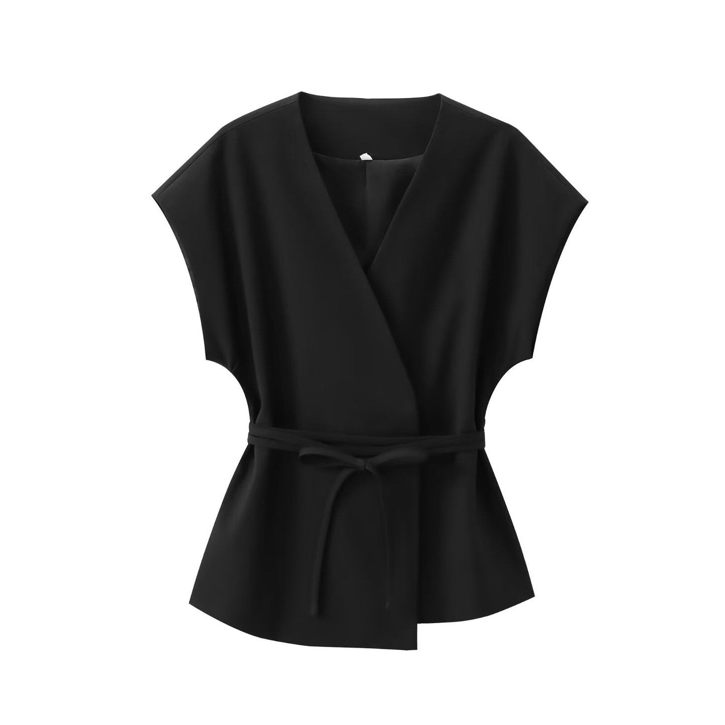 Women's new fashion with Belt casual linen blend V-neck vest+Pants suit