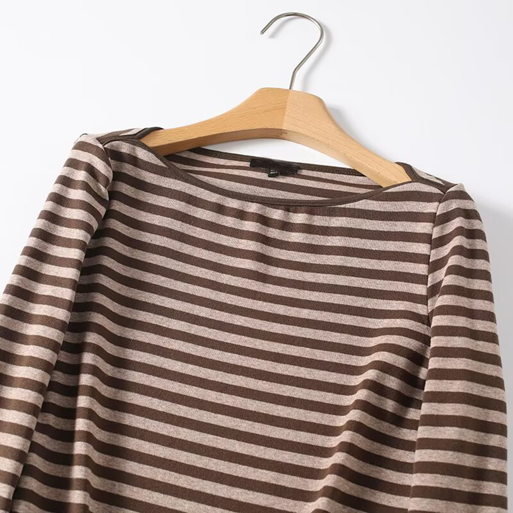 Women's casual striped boat neck long sleeved T-shirt