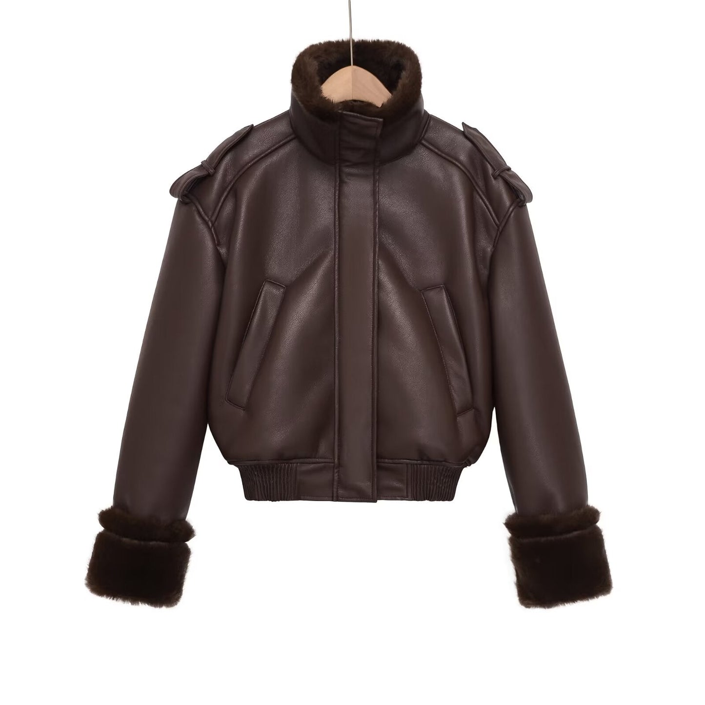 Women's double-sided faux leather pilot jacket Coat