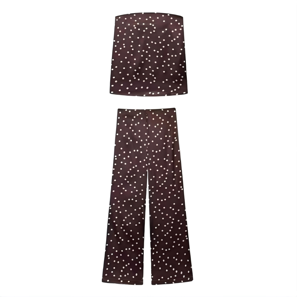 suit Women's 2 pieces satin textured polka dot strapless top+Pants