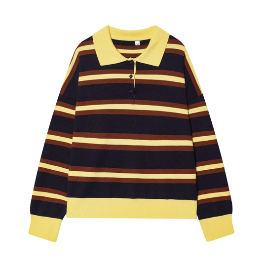 Women's new Lapel striped knitted sweater