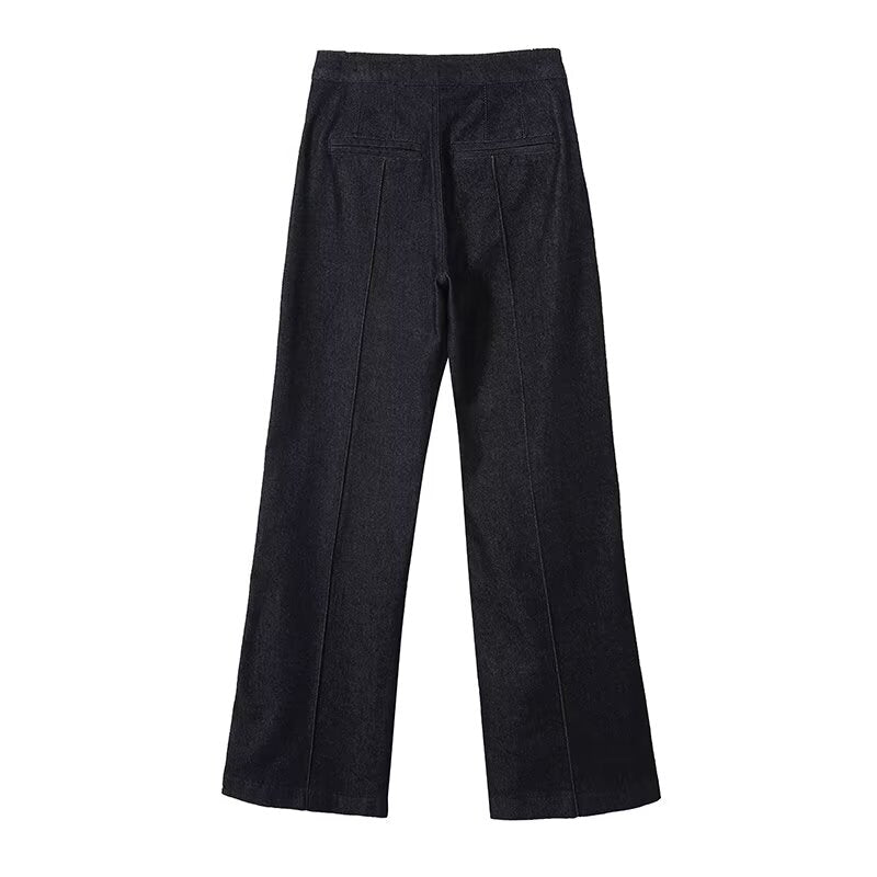 Women's casual high waisted flared denim pants