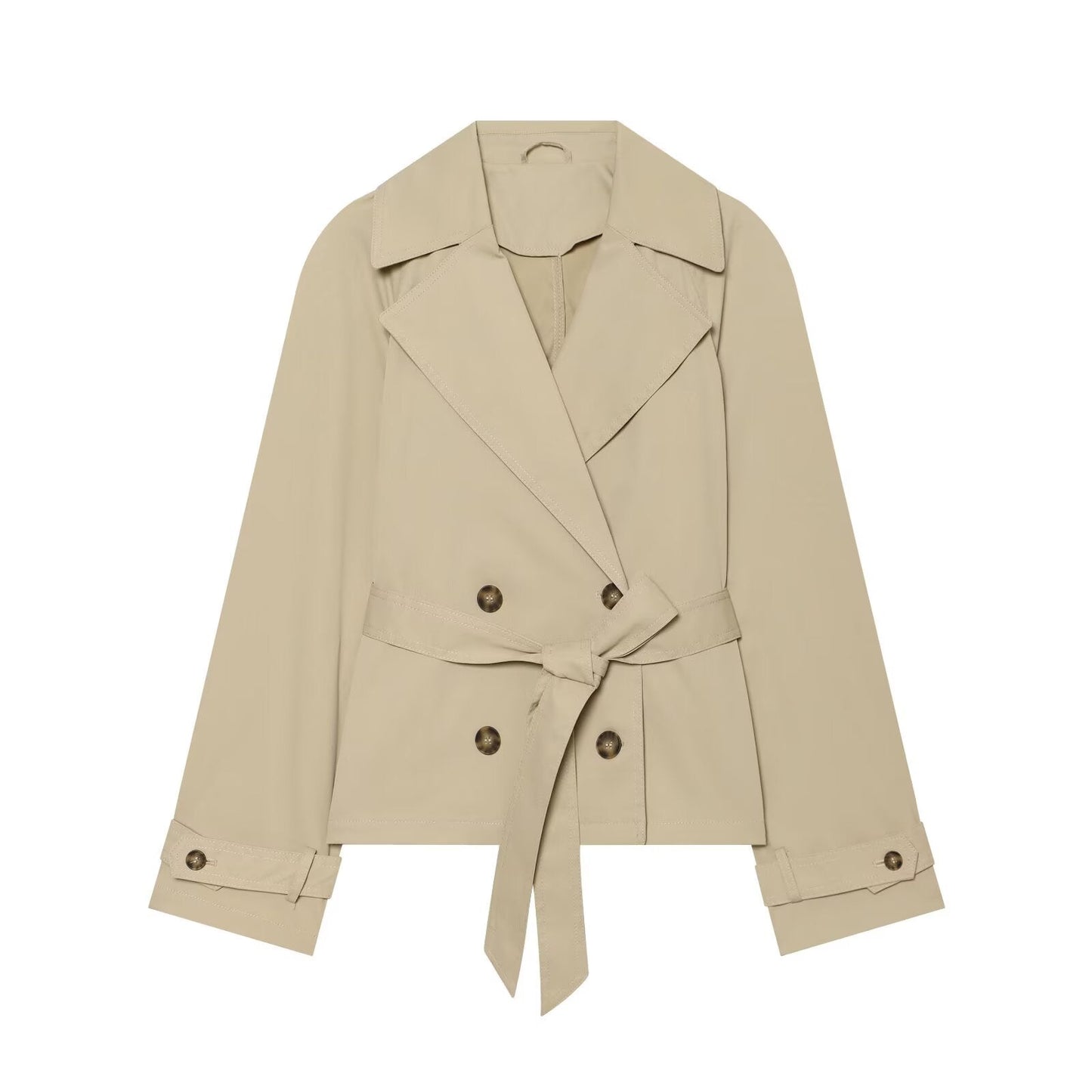 Women's With Belt Short Double breasted Windbreaker Coat