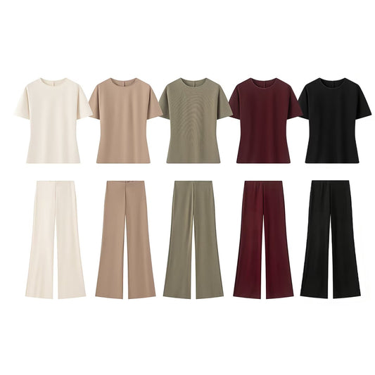suit Women's 2 pieces backless design round neck top+Pants