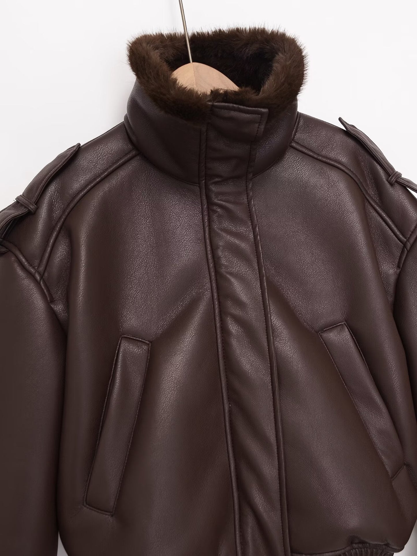 Women's double-sided faux leather pilot jacket Coat