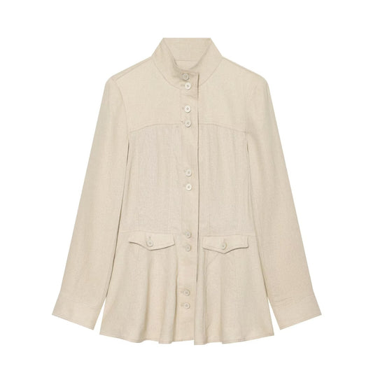 Women's linen blended slim stand collar Coat