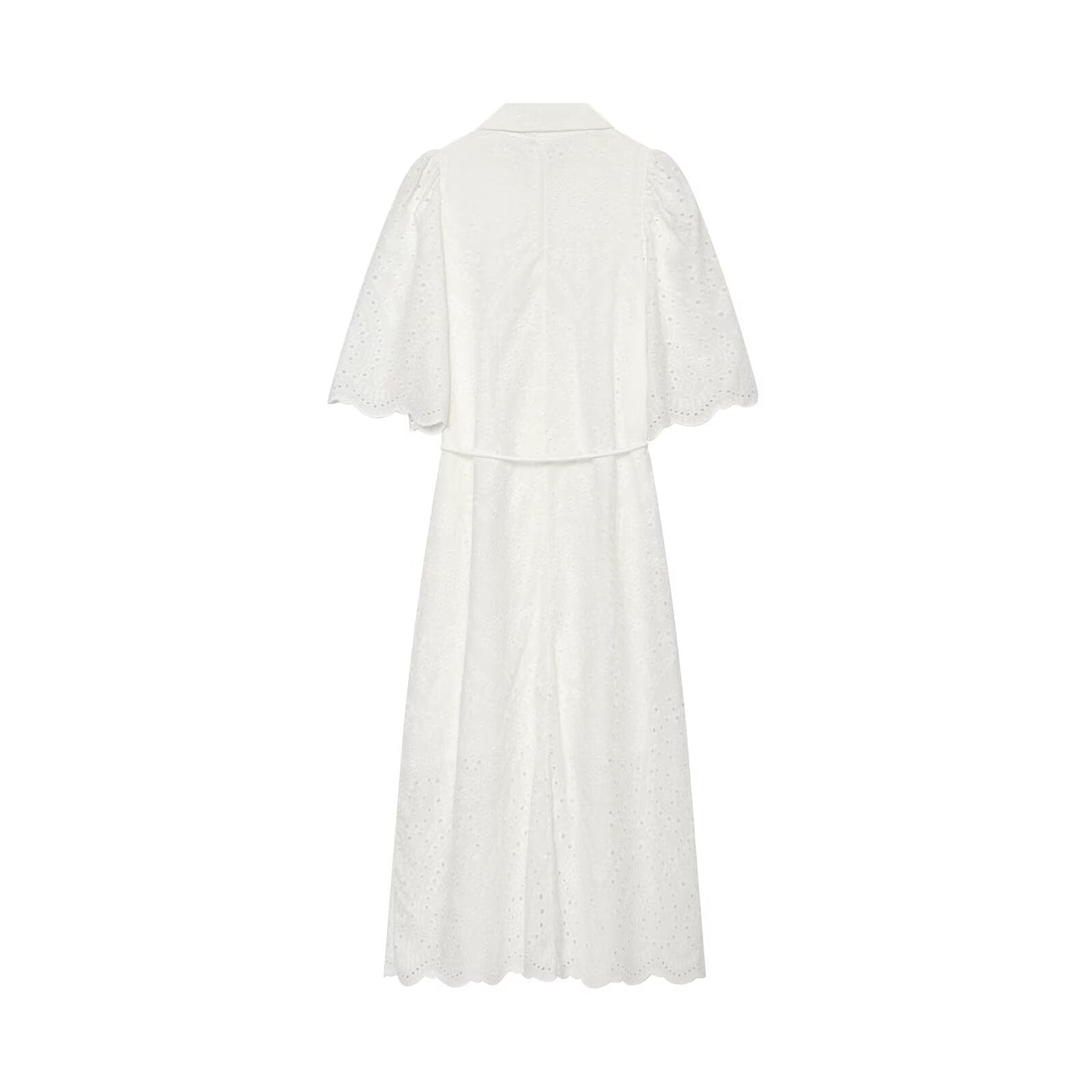 Women's hollowed out embroidered shirt style dress