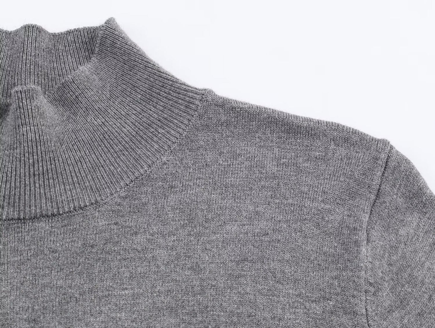 Women's buckle decoration slim stand collar knitted sweater