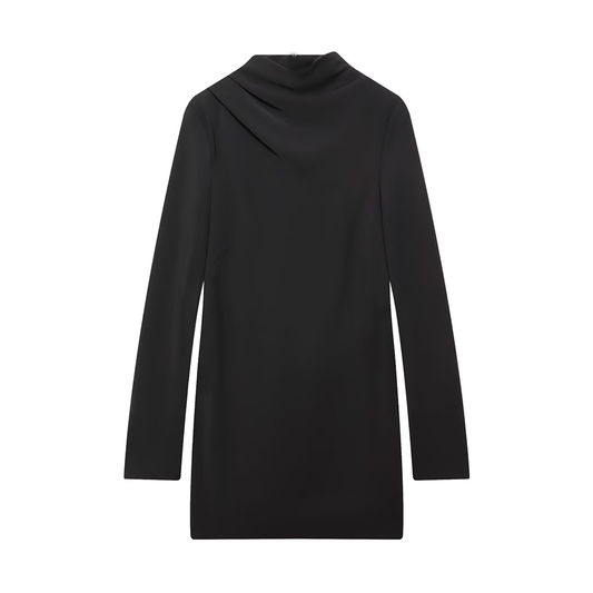 Women's long sleeved pleated collar mini dress