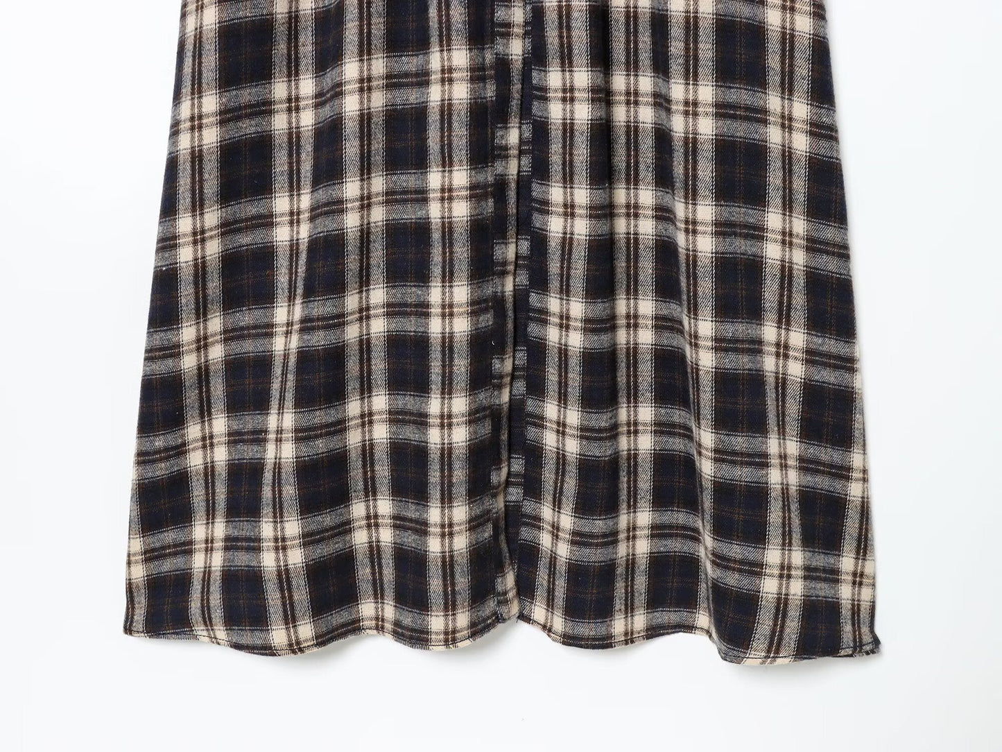 Women's casual shirt style pleated checkered MIDI dress