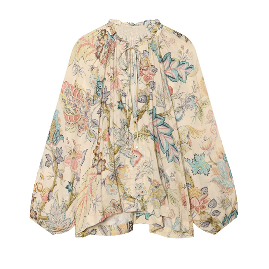 Women's cotton blend printed lace up top