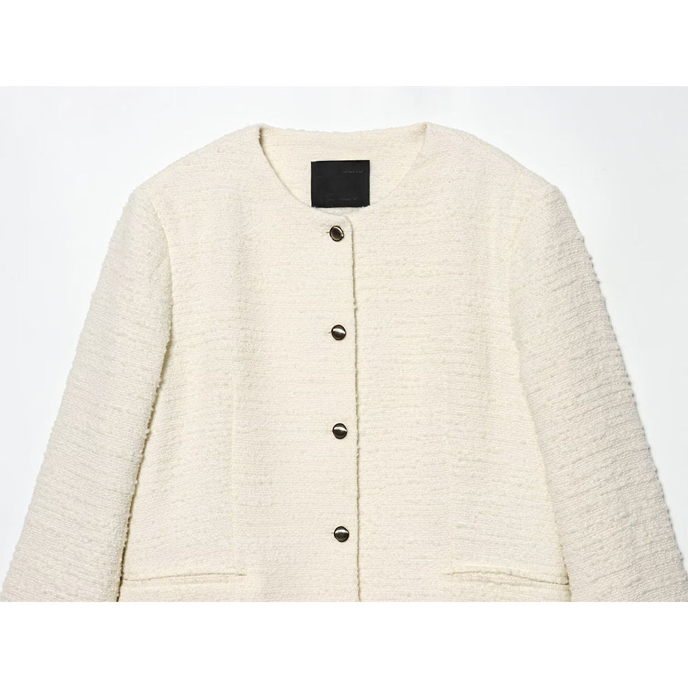 Women's round neck textured Blazer woolen Coat