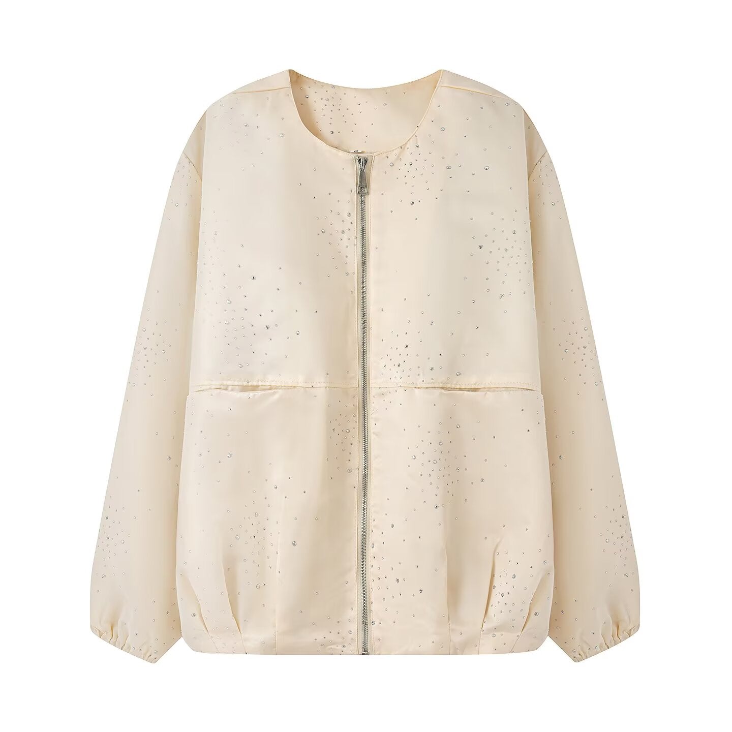 Women's bright diamond fabric O Neck jacket Coat