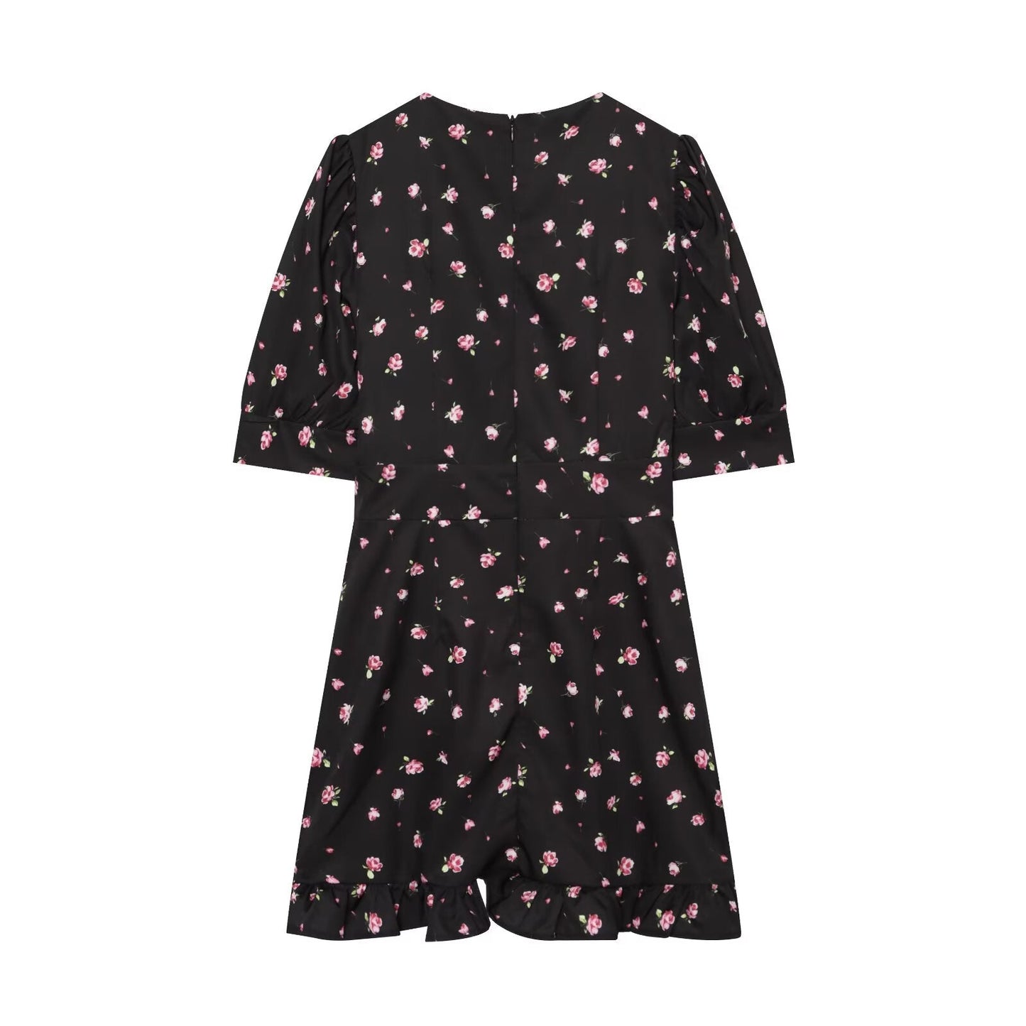 Women's slim V-neck printed mini dress