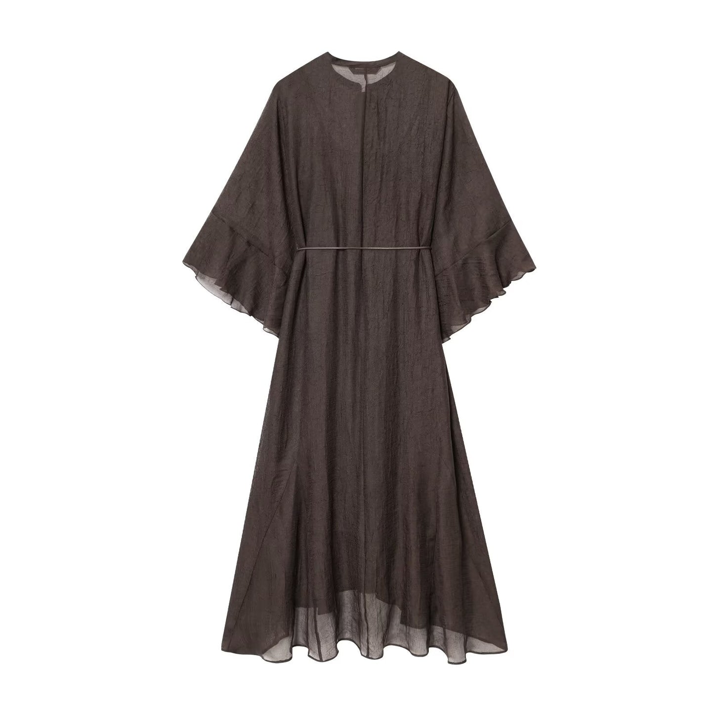 Women's new fashion with Belt loose semi transparent MIDI dress