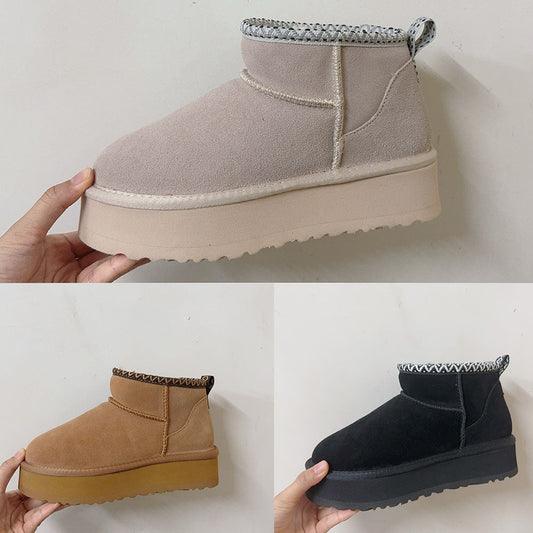 Women's thick-soled short tube woven snow boots