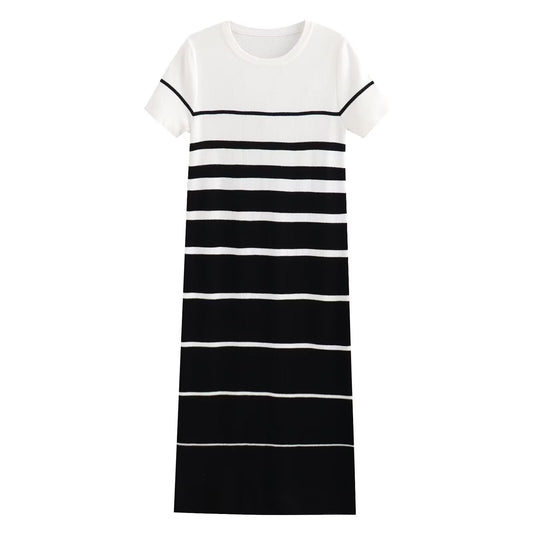 Women's round neck knitted striped dress