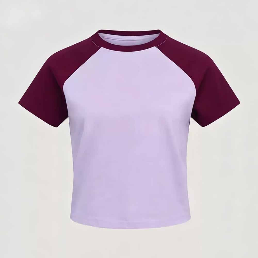2026 women's new fashion casual slim retro contrast T-shirt