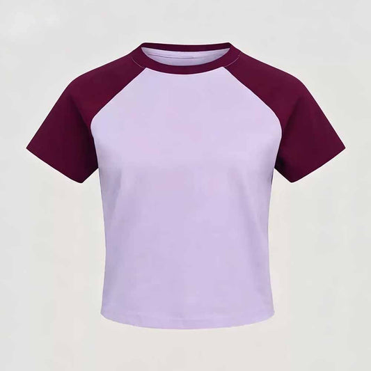 2026 women's new fashion casual slim retro contrast T-shirt