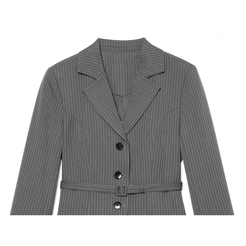 Women's with Belt striped lapel Blazer Coat