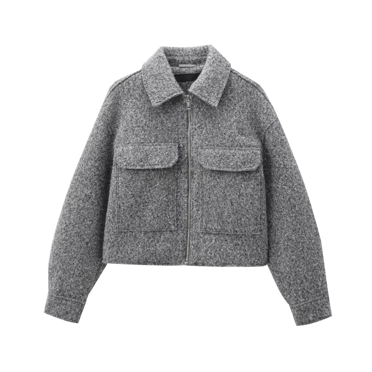Women's short lapel zipper woolen jacket Coat