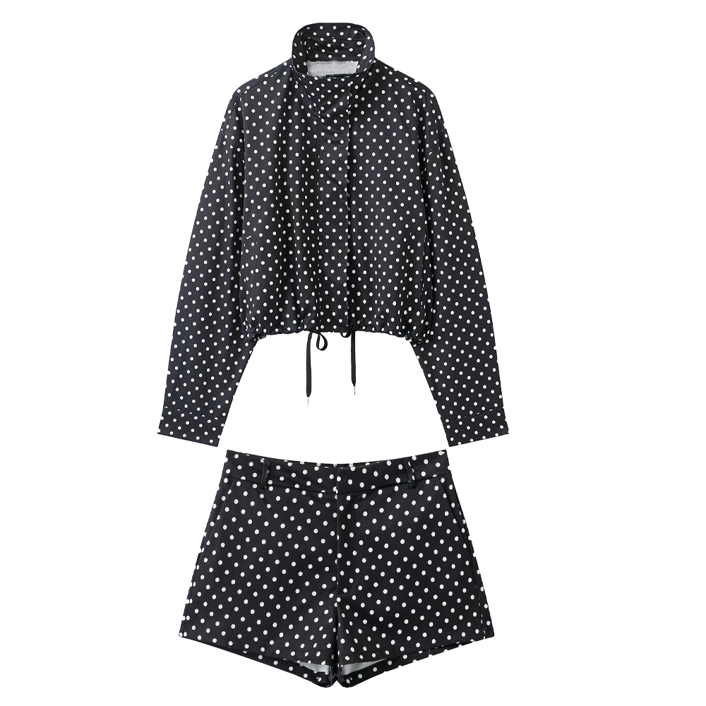 suit Women's 2 pieces polka dot chiffon Coat+shorts