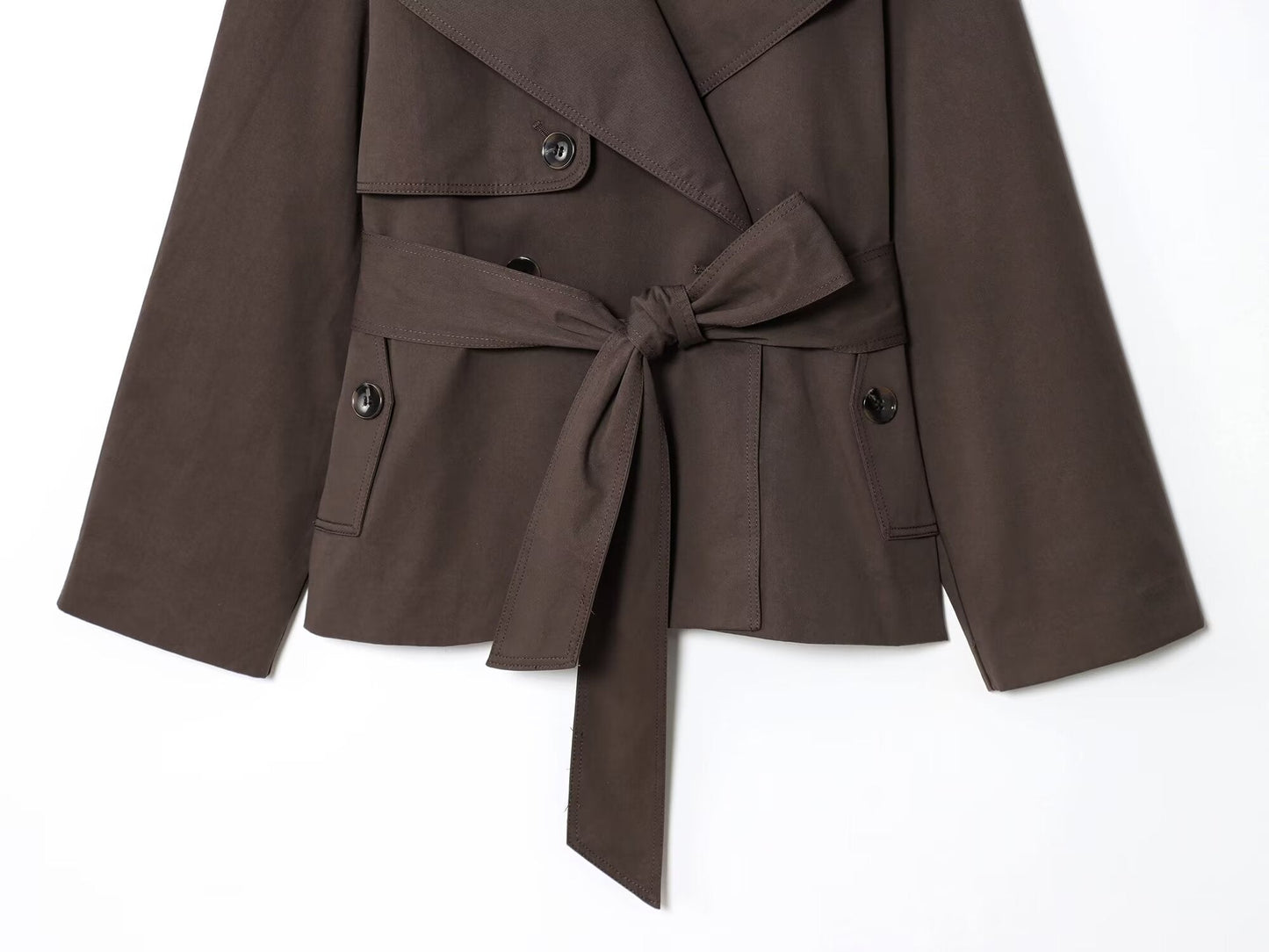 Women's New Fashion With Belt Short Double breasted Windbreaker Coat