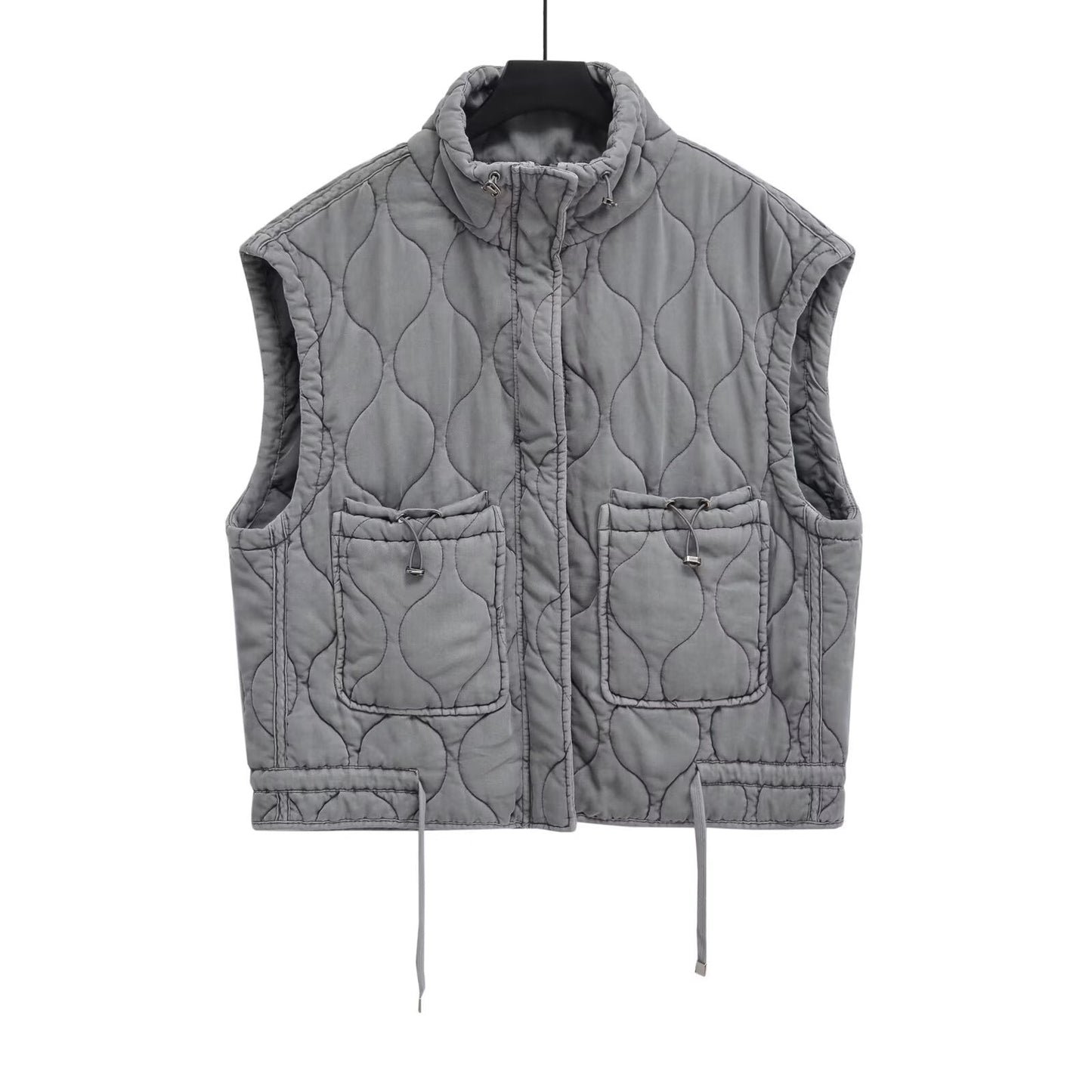 Women's loose Standing collar washed cotton vest