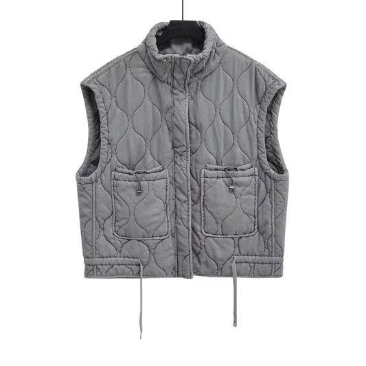 Women's loose Standing collar washed cotton vest