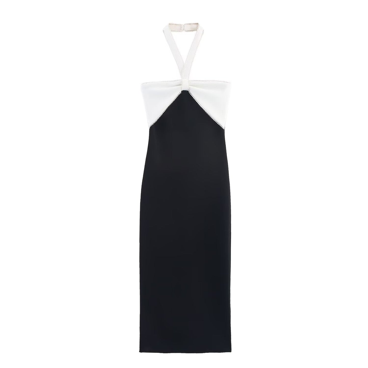 Women's 2025 Fashion Bow Decoration Elastic Hanging Neck Midi Dress