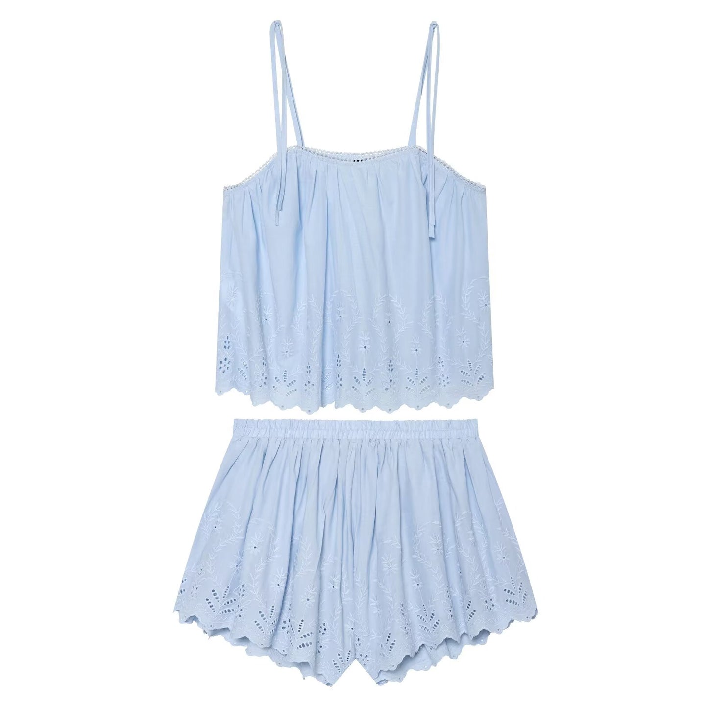 suit Women's 2 pieces embroidered suspender top+shorts