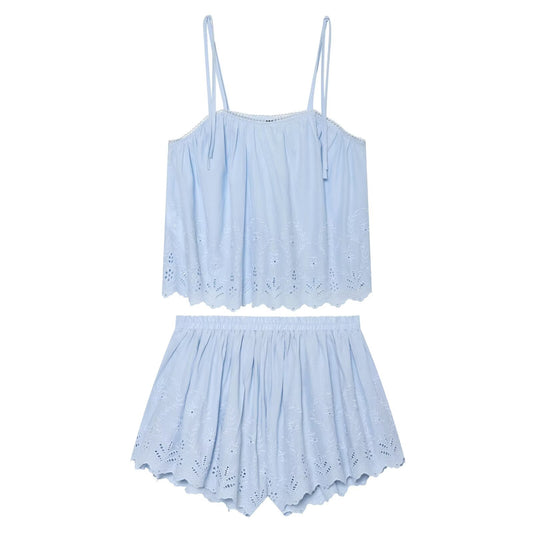 suit Women's 2 pieces embroidered suspender top+shorts