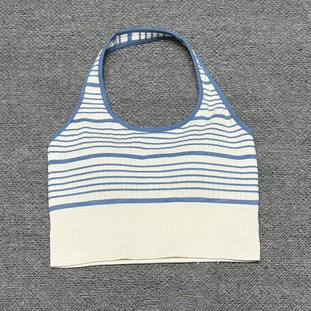 2026 women's new neck sports bra contrast striped vest