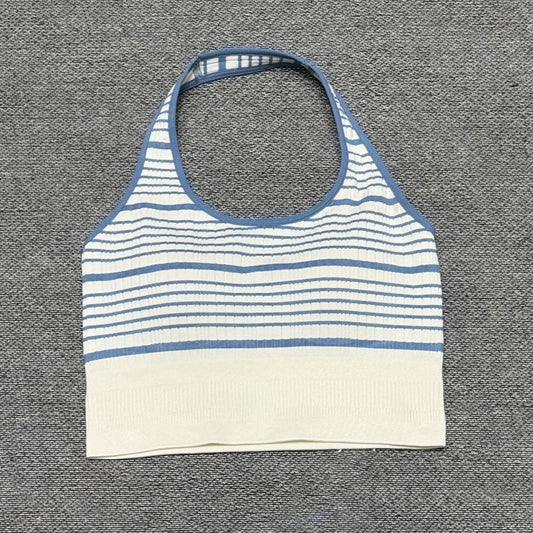 2026 women's new neck sports bra contrast striped vest
