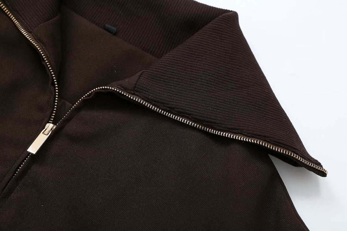 suit Women's 2 pieces ribbed collar short jacket Coat+Pants