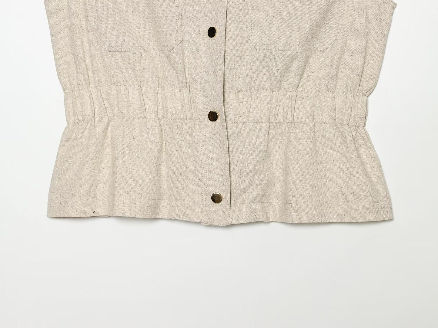 Women's pocket decoration linen blend vest